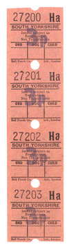 Fahrkarte Train Ticket Zug Bahn Bus Vintage Retro Englisch Alt Pink Rosa 3p South Yorkshire Kind Child London Papier Paper Loch Hole Hund Dog