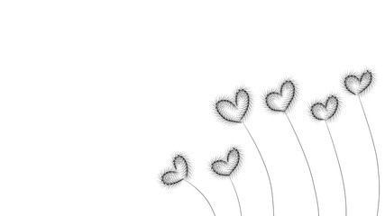 grass flower drawing heart on white  background