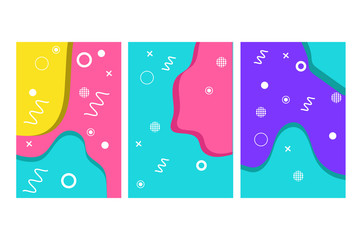 Memphis style cards Design Collection of Colorful templates with geometric shapes