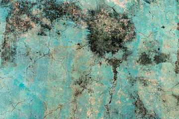 Texture of concrete wall or Cement floor background with a worn green paint, damaged paint with...