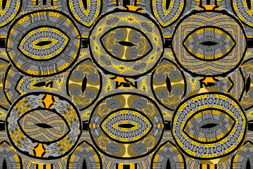 Colorful African fabric with a patchwork of patterns, illustration