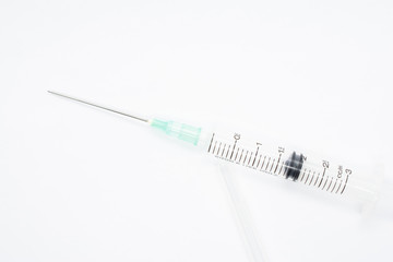 Syringes used for medical and cosmetic purposes for people who are sick on white background