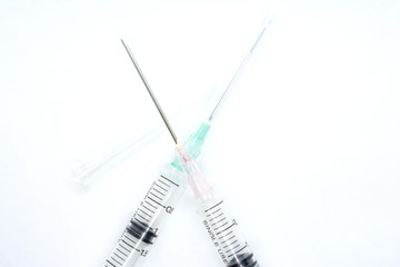 Syringes used for medical and cosmetic purposes for people who are sick on white background