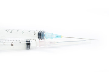 Syringes used for medical and cosmetic purposes for people who are sick on white background