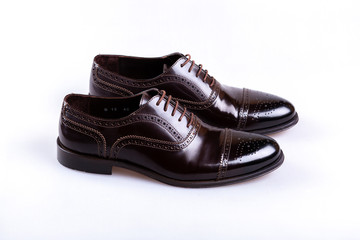 black leather shoes isolated on white background