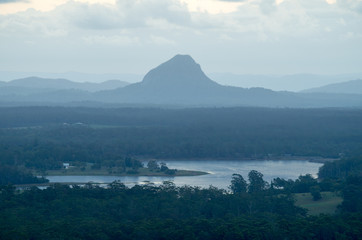 Sunset over the mountain pomona and a lake