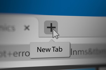 Mouse Cursor Clicking New Tab in Web Browser - obrazy, fototapety, plakaty