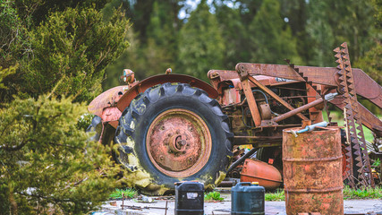 Fototapeta premium Parking Old Rusty Tractor Car