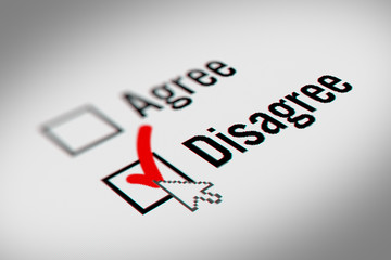 Close up of Disagree Checkbox Marking Survey. Checking Disagree Option on White Background