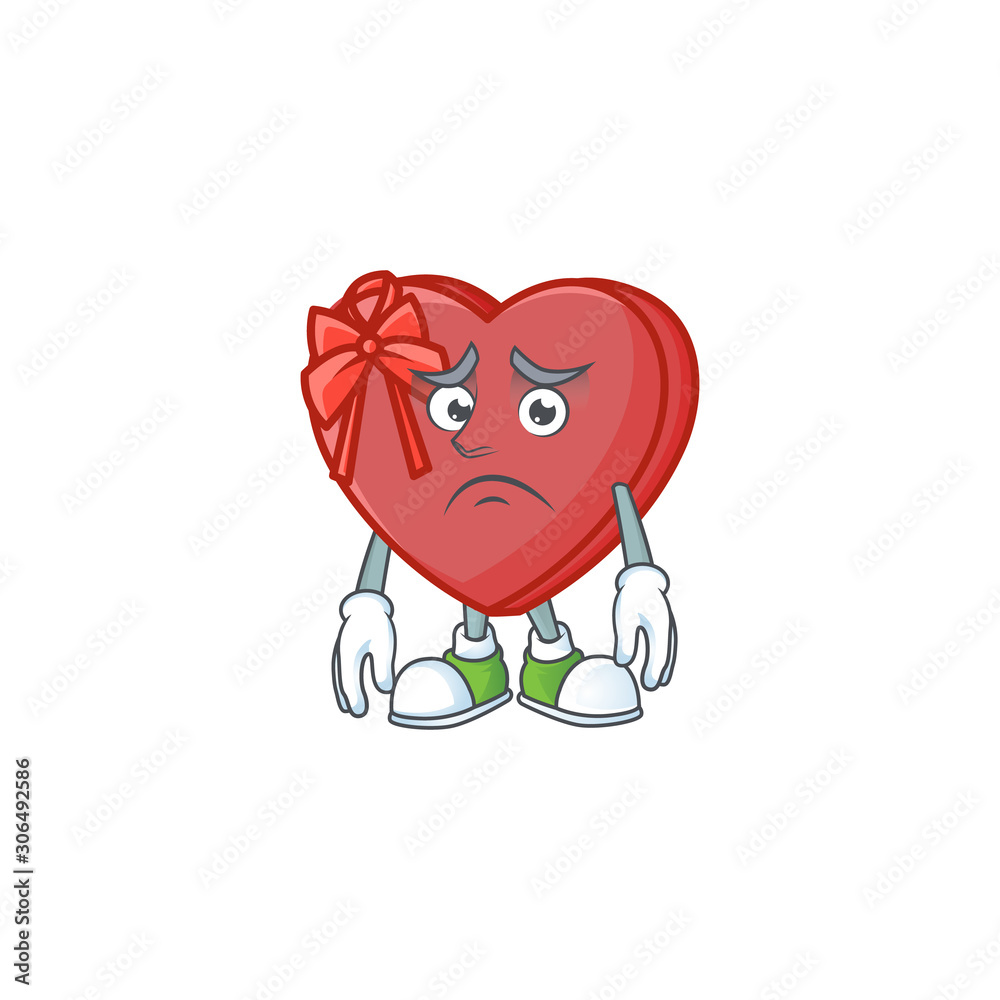 Sticker Love gift box Cartoon character showing afraid look face