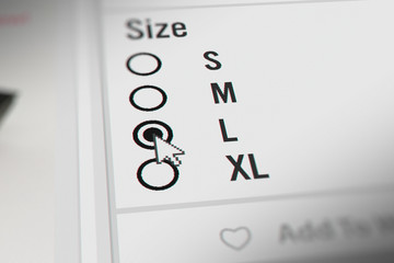 Mouse Cursor Choosing Clothing size Options "L" on Online Shopping Site 