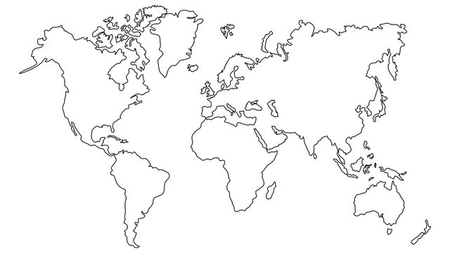 Vector Illustration World Map Outline On White Isolated Background. 