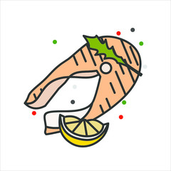 Salmon with lemon.Vector Icon