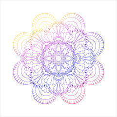 Round mandala isolated on white background. Coloring book page antistress. Vector illustration gradient mandala for mehndi,tattoo, decor, henna, postcard, cover. Yoga template. 