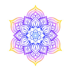 Round mandala gradient isolated on white background. Design Coloring book page antistress. Vector illustration gradient mandala for mehndi,tattoo, decor, henna, postcard, cover. Yoga template. 