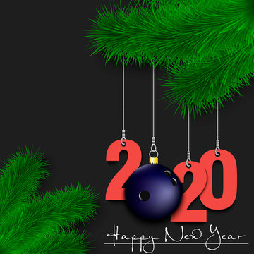 Bowling ball and 2020 on a Christmas tree branch