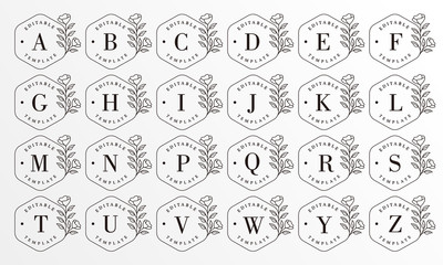 feminine floral badge letter logo template set vector