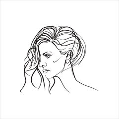 Beautiful woman's face. Ink drawing. Sketch.