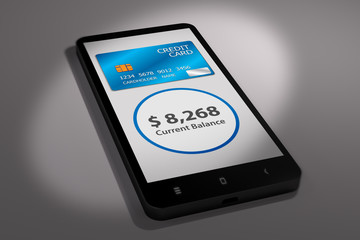 Credit Card with Current Balance on 3D smartphone.