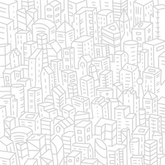 City buildings background simple sketch. Architecture town landscape. Big city view pattern. Hand drawn felt-tip pen black line.