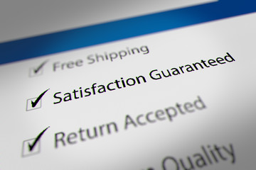Online Shopping Advertisement/Promotion. Checking Satisfaction Guaranteed Option on Monitor Screen
