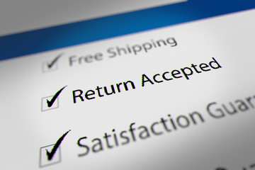 Online Shopping Advertisement/Promotion. Checking Return Accepted Option on Monitor Screen