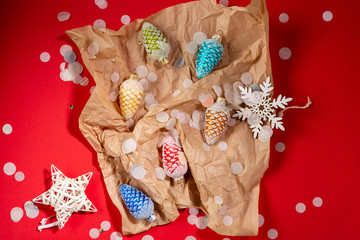 Christmas pine cone and decorations