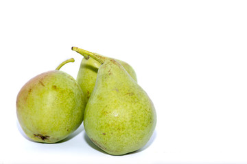 group of green pears on white background