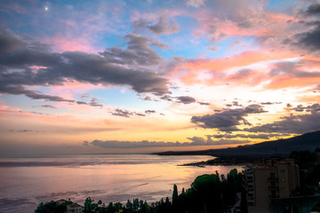 Sunset with a view in Taormina, Sicily, Italy