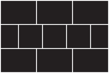 Photo collage pattern. White frames, black pattern