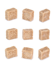 cane sugar cubes for design isolate on white.Entire image in sharpness.