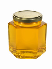 honey jar on white background