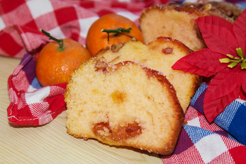 orange and walnut dessert on wood