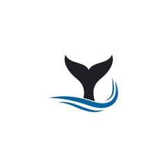 whale fin logo with waves icon illustration