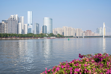 City CBD buildings and Liede Bridge in Guangzhou, China