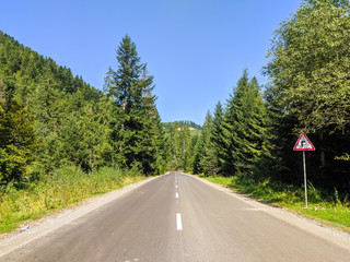 Carpathian mountains road over the forest