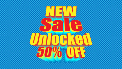 retro new sale unlocked 50% off. plaid blue color background style. vector illustration eps10