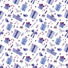 Seamless pattern with different holiday gift boxes.