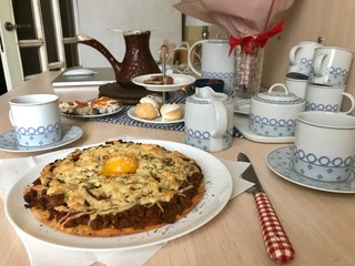 breakfast with waffles and milk