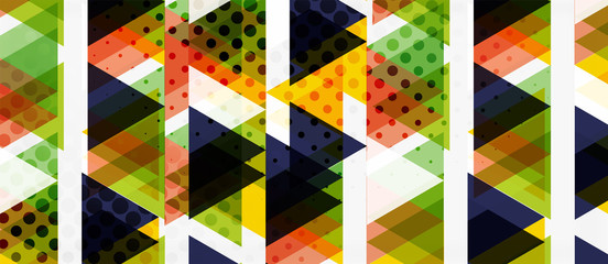 Banner with multicolored mosaic triangle geometric design on white background. Abstract texture. Vector illustration design template.