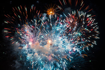 Fototapeta na wymiar Fireworks, Aste Nagusia (English: Great Week) the main festival of Bilbao, Bizkaia, Basque Country, Spain, Europe