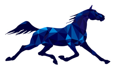 Obraz premium running horse, Trotter, colored, amethyst isolated image on white background in low poly style 