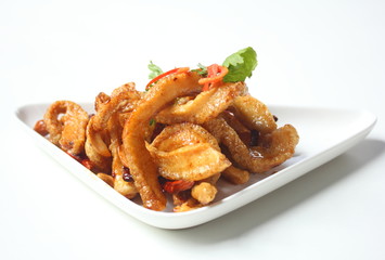 Crispy Pork Skin, Thai Food isolated on white