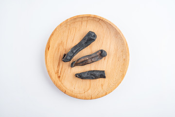 Chinese medicinal herbs leech on white background