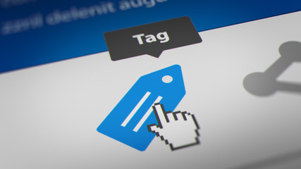 Mouse Cursor Clicking Tag Button in Social Networking Websites on Screen Monitor
