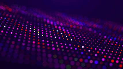 Digital technology background. Big data digital code. Futuristic dots background. Colored music wave. 3D