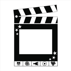 Selfie booth icon. Concept photo. Collection cinema icon with film equipment. Design award card.  Vector template on isolated backgound. 