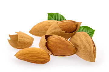 Almond nuts isolated on white background