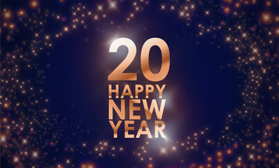 2020 Happy New Year. Elegant bold letters on a background of the night sky with stars. Minimalistic vector template.