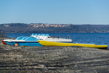 Pedal boats on the lakeside